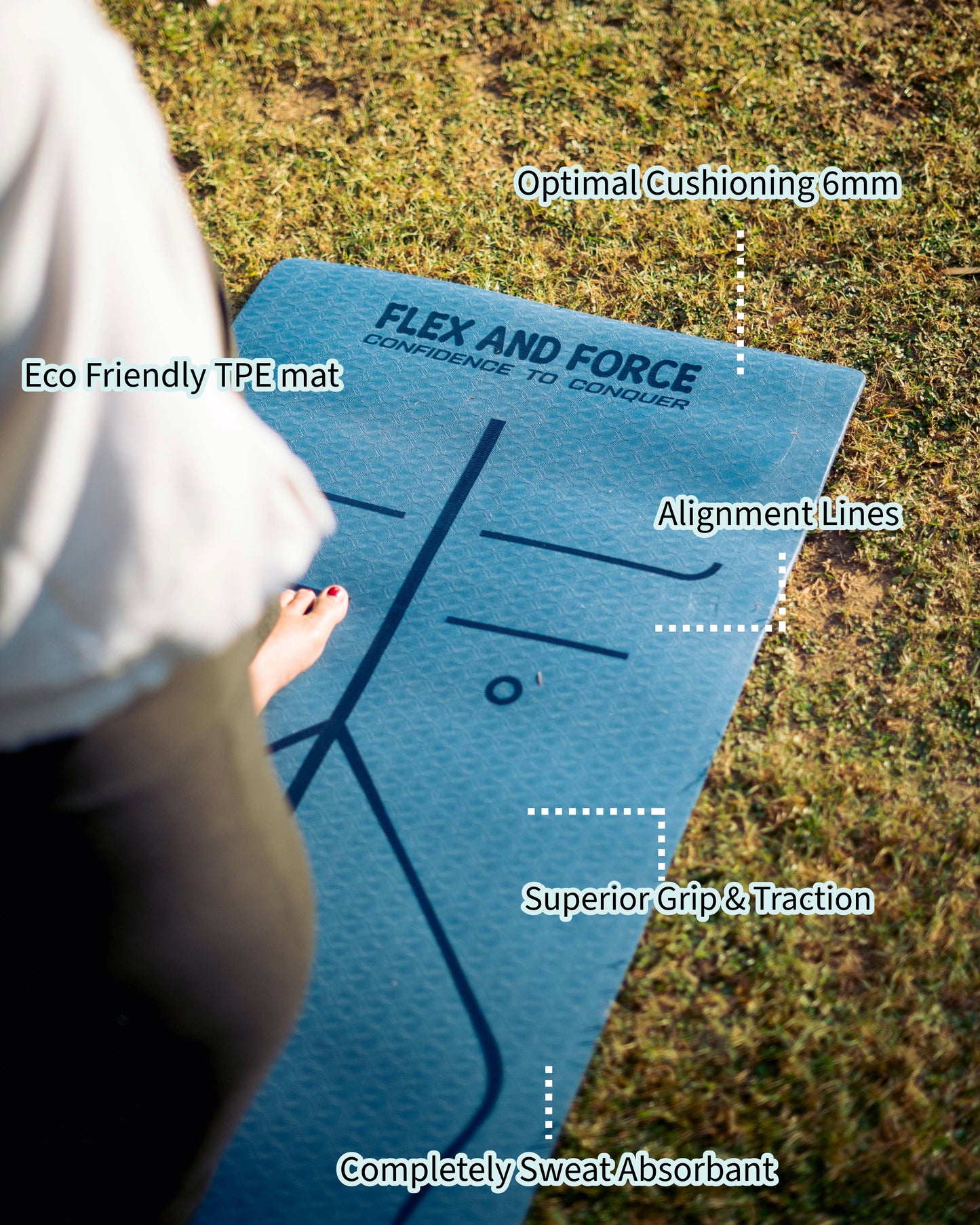 Premium TPE Anti-skid Ultrasoft Yoga Mat 6mm thick, Guiding alignment lines, Strap, Polyester bag