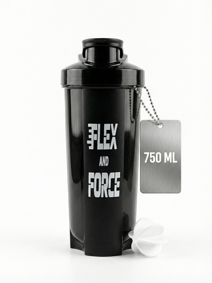 Gym Protein Shaker Bottle (750ml) — Leakproof with Mixer Ball | Flex and Force