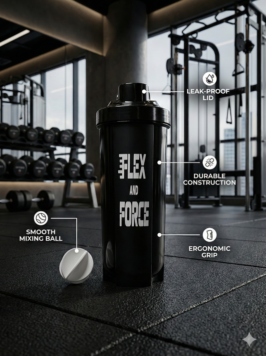 Gym Protein Shaker Bottle (750ml) — Leakproof with Mixer Ball | Flex and Force