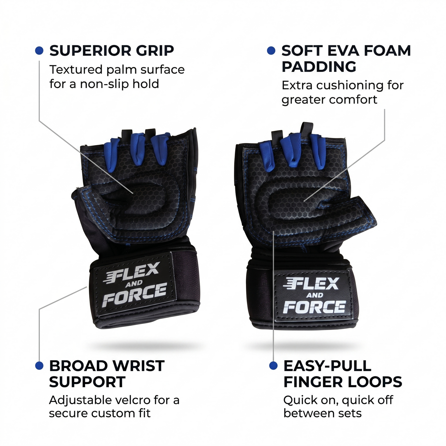 Flex and Force Sports Gloves with Adjustable Wrist Wrap Support (Unisex)
