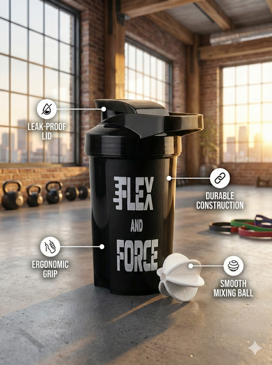 Gym Protein Shaker Bottle (500ml) — Leakproof with Mixer Ball | Flex and Force