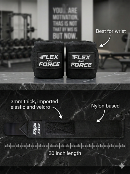 Pro Wrist Wraps for Gym & Heavy Lifting — 3mm Nylon with Imported Velcro | Flex and Force