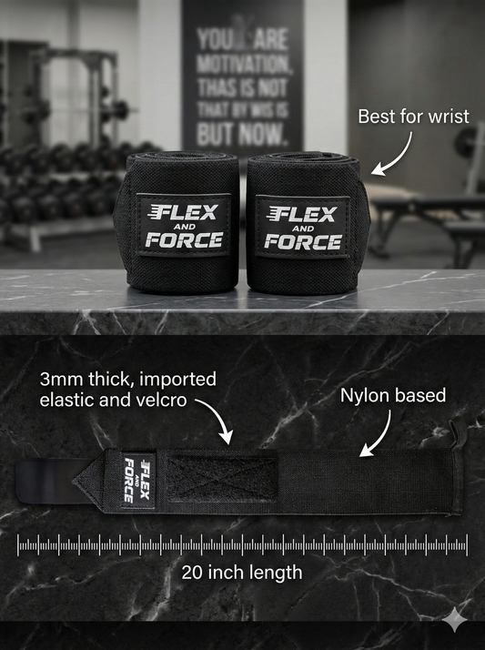 Pro Wrist Wraps for Gym & Heavy Lifting — 3mm Nylon with Imported Velcro | Flex and Force
